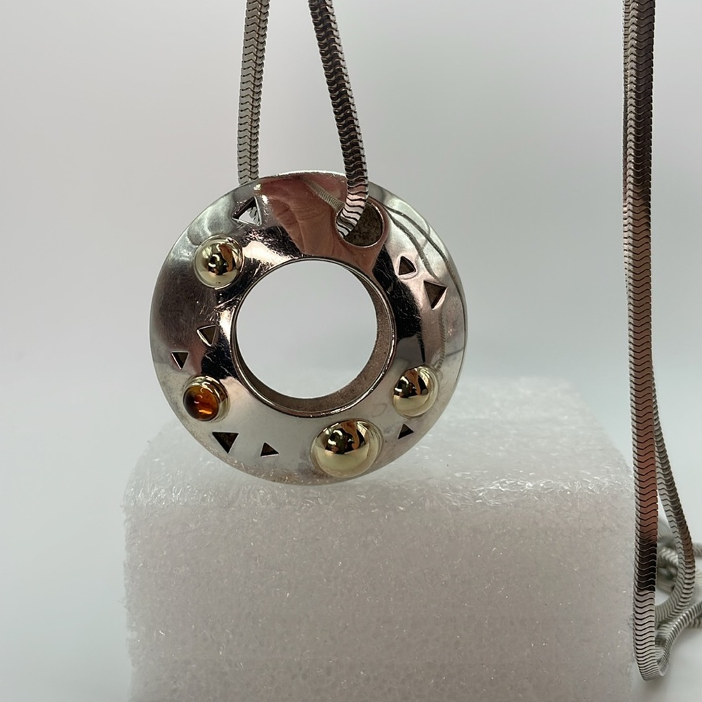 John Atencio Necklace Sterling Silver & 18K Gold Circle Pendant Necklace - Picture 8 of 11